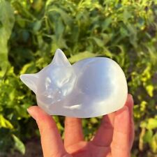 1pc Natural Hand Selenite Sleep Cat Carved picture