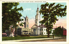 First Congregational Church and Court House Springfield MA Postcard 1920s picture