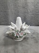 Vintage K's Collection White Flower Basket With Flowers And Doves 5” picture