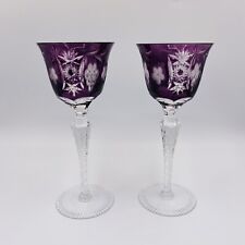 2 Nachtmann Traube Amethyst Cut to Clear Chrystal Port Wine Glasses 7.5 Bohemian picture