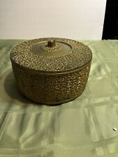 Vintage Gold Vanity Storage Container Box Lid Hollywood Regency Textured Sewing picture