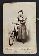 antique PHOTO norway me WOMAN w BICYCLE identified cabinet card picture