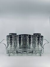 8PC MCM Silver Fade Bar Set w/ Caddy, 6 high ball, 1 ice bucket. 1960s Barware picture