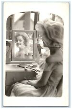 c1930's Cute Girl Bunny Rabbit Dresser RPPC Photo Unposted Vintage Postcard picture