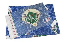 Vtg MLB 1991 Twin Flat Bed Sheet Pillowcase Blue Baseball Diamond Players picture