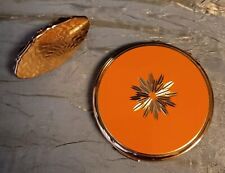 Vintage Stratton Orange Enamel Goldtone Compact  and Lipstick Mirror Holder  picture