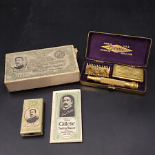 1920's Gillette Gold Pocket Edition Basket Weave Case w/ Original Box & Razors picture