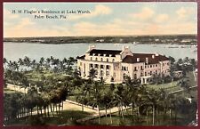 Vintage 1912 Postcard: H.M. Flagler's Residence At Lake Worth, Palm Beach, FL. picture