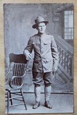 WW1 Army Doughboy Soldier RPPC American in uniform campaign hat Solio unposted picture