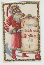  Christmas Greetings, ,  Pink Coat Santa, , Pre-Linen, Embossed  Postcard picture