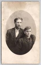 RPPC Two Handsome Young Men Brothers Oval Masked Photo c1910 Postcard B38 picture