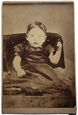 Original Old Vintage Studio Antique Cabinet Card Photo Girl Black Dress 1866 picture