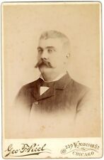 CIRCA 1880'S CABINET CARD Large Man With Amazing Mustache Geo. F Riel Chicago IL picture