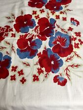 Vintage Tablecloth Red White Blue Floral 55