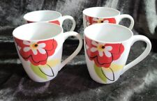  4 Corsica Home FIJI porcelain mugs Bright Mod Flowers red yellow green orange picture