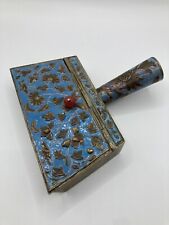 Vintage Chinese Enamel & Brass Silent Butler Ashtray Crumb Catcher w/ Hinged Lid picture