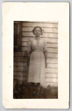 RPPC Lovely Edwardian Girl Posing Outside House Real Photo Postcard N30 picture