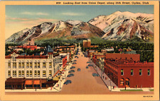 Postcard 25th St. Looking East From Union Depot Ogden Utah Linen Unposted picture