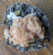 yellow Calcite, orange Stilbite on Basalt, minerals, crystals, mineral specimens picture