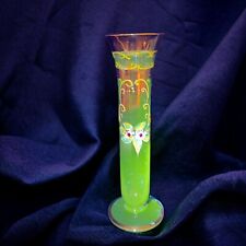 Venetian Amethyst Painted Raised Flowers Vase Manganese 365nm Green UV Glow Vtg picture