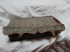 Antique Document Box Or ? Colored Leather with Elaborate Stitching Design  picture