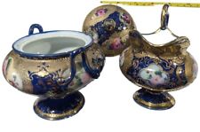 Antique Hand Painted Nippon Sugar And Cream Set Gold And Blue picture