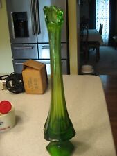Vintage Viking Green Glass Ribbed Swung Vase 13.5