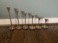 Set of 6 Vintage Brass Graduated Size Taper Candle Stick Holders picture