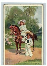 1909 Postcard With Kind Remembrance Two Little Children & A Horse  picture