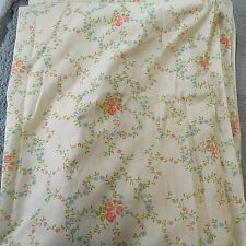 Vintage Twin Flat Bed Sheet Orange Roses Blue Flowers Green Off White Yellowish picture