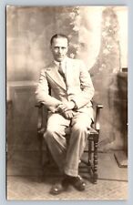 RPPC Gentleman Sits Arms and Legs Crossed AZO 1925-1940s VINTAGE Postcard 1417 picture