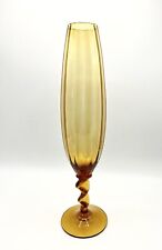 Vintage MCM Amber Empoli Italian Art Glass Optic Lines Pedestal Glass Vase 13 In picture