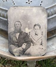 Big Antique Tintype Photo Young Man & Woman in Old West Classic Western Clothing picture