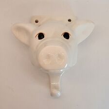 Vintage Pigs Head Wall Coat Hook Enamel Pottery 6.5
