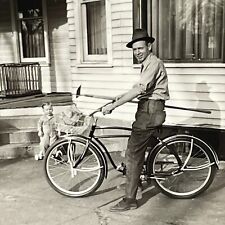 XC Photograph Man On Bike Boston Terrier Bicycle 1948 picture