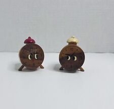 Vtg Wood Alarm Clocks Eyes Feet Salt & Pepper Shakers Japan corks Hand Painted picture