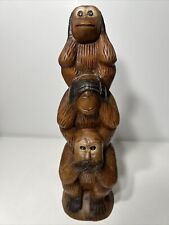 15.5''hand carved wooden monkey totem pole ,See-Hear-Speak no evil Figurine NICE picture