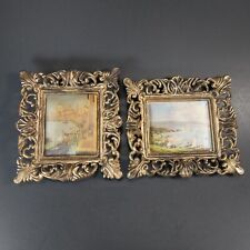 2 Vtg Mini Padded Fabric Plastic Frame Seascape Pictures Wall Decor Hong Kong picture