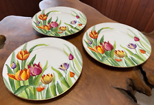 Antique Saxe Charles Ahrenfeldt Porcelain Plates Hand Painted Tulips picture
