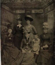 C.1880/90s Tintype 5 Beautiful Women & Uncomfortable Boy Victorian Dress D30122 picture