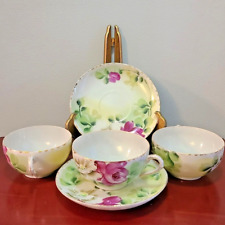 3 Antique Hand Painted E - OH Nippon Floral Tea Sets of Cups & Saucers 1916-1921 picture