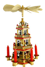 RARE 4 Tier Wood Pyramid Carousel Angels Nativity Christmas Windmill Candles 21