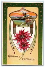 c1910's Christmas Greetings Poinsettia Flowers Windmill Art Nouveau Postcard picture