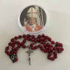 POPE JOHN PAUL II VINTAGE SCENTED ROSARY BEADS RED WOOD ITALY VATICAN CATHOLIC picture