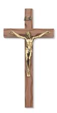 Carved Walnut Crucifix gold tone Size 10in Comes Gift Boxed Made in the USA picture