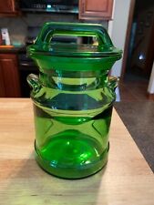 Vintage Green Glass Canister Milk Jug Jar with Lid picture