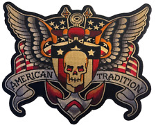 American Tradition Skull Wings Patch 10x8 Inch Large Biker Back Patch picture