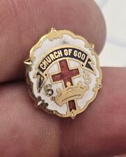 VTG Lapel Pinback Hat Pin Church Of God Sunday School Cross & Crown Badge picture