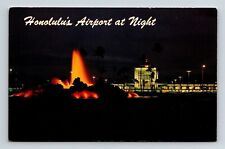 Honolulu Airport Night View Postcard UNP VTG Mirro Unused Vintage Chrome picture
