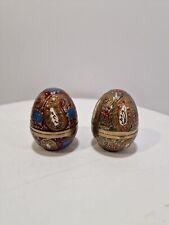 VTG 2 Brass Multicolored Eggs Trinket Boxes, Made In India 2.5